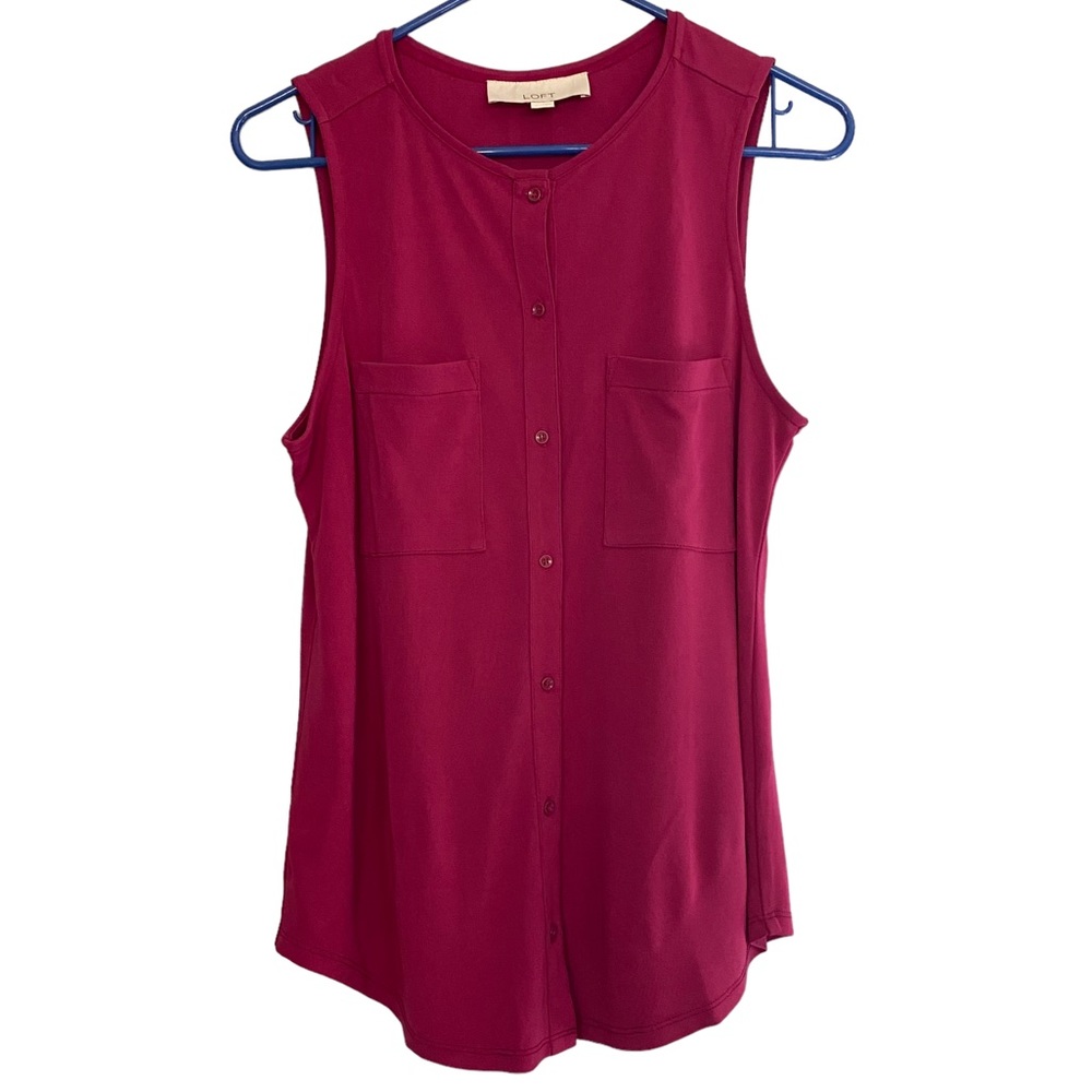 Loft Raspberry Pink Tank Top Careerwear Button up Pockets